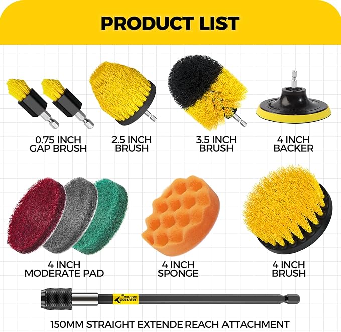 Holikme 11 Piece Drill Brush Attachment Set Scouring Pads Power Scrubber Brush Scrub Pads for Bathroom Surfaces, Floor, Tub, Shower, Grout, Tile, Corners,Cleaning Brush