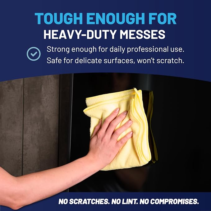 Microfiber Wholesale MW Pro 16x16 Commercial Cleaning Rags - Professional Janitorial Supplies for Dusting, Office & Heavy Duty Cleaning - Multi-Surface Dusters (Yellow, 12-Pack)