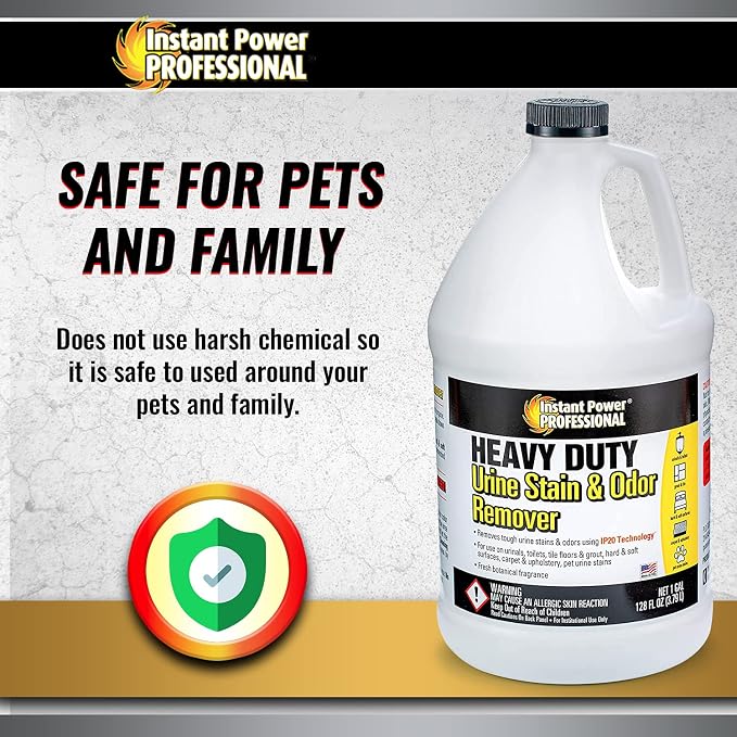Instant Power Professional Enzyme Stain & Odor Remover, 1 Gal | Heavy-duty bio-enzymes break down organic matter & urine, works on carpet, fabric, vinyl, tile & grout, no harsh chemicals