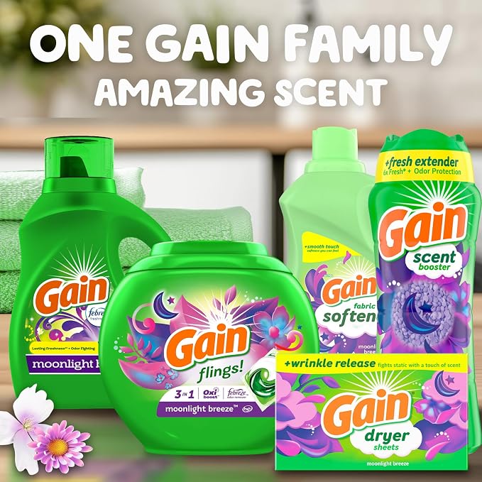 Gain, Laundry Dryer Sheets, Fabric Softener Anti Static Sheets, Moonlight Breeze Scent, 240 Count (Packaging May Vary)