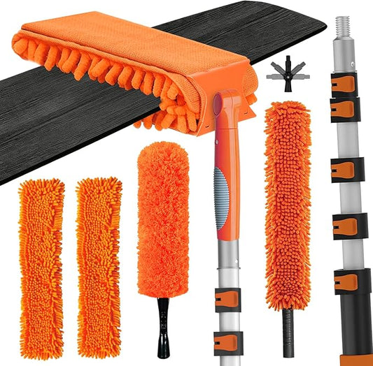 LAANPOLE 30FT Reach Ceiling Fan Cleaner Duster, Fan Blade Cleaner Kit with 5-24FT Extension Pole, Microfiber Duster & Replaceable Cleaning Cloth for Blades, Ceiling, Furniture