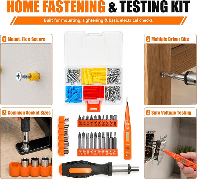KOOPOOL 160-Piece Tool Kit for Home, Household Tools Set for DIY | Complete Household Tool Set with Hammer, Wrench, Screwdrivers, Pliers and Storage Case for Apartments, Dorms and Home Repairs