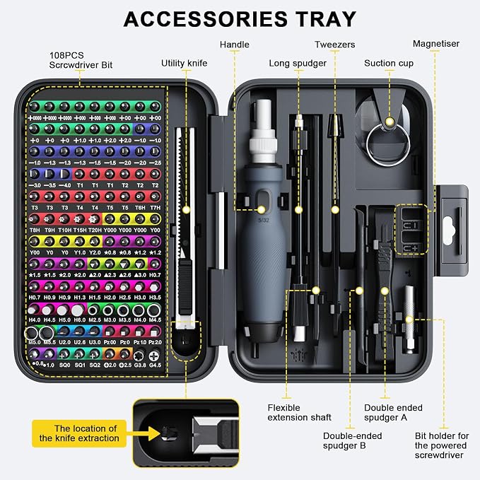 Mini Precision Screwdriver Set with Color-coded Identification, 132 in 1 Micro Magnetic Repair Tool Kits with Storage Box, 108 Bits,Small Manual Screw Driver Toolkits for iPhone/Mac/iPad/Table