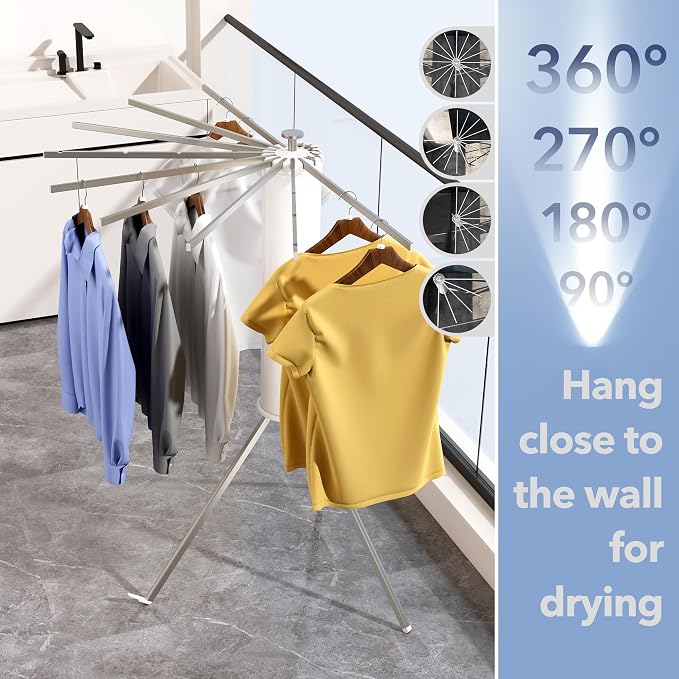 Heavy-Duty Aluminum Tripod Clothes Drying Rack, Reinforced Stable Design, 16 Rods, Large Capacity, Rustproof Weather-Resistant Umbrella Dryer, Foldable for Indoor Outdoor Use