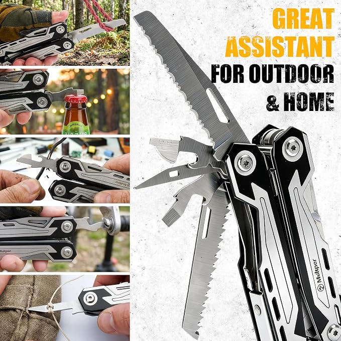 Multper 21-in-1 Multitool with Pocket Knife & Scissors,Screwdriver | Foldable Stainless Steel Multi Tool with EDC Sheath,Self-locking, Ideal for Camping, Survival,Simple Repair, Gifts for Men