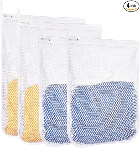 Honeycomb Mesh Laundry Bags 4 Pack (2L+2M), Durable Washing Bags with Auto-Lock Zippers, Heavy Duty Mesh Wash Bags for Delicates, Lingerie, Bra, Sock, Travel Storage Organizer