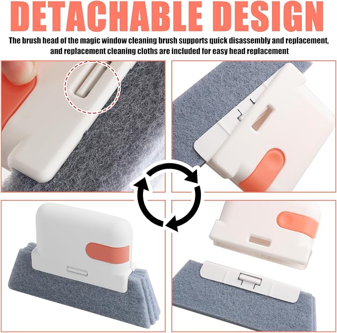 3PCS Magic Window Track Cleaner,2-in-1 Car Window Sill Cleaner Tool with Small Shovel & Comfortable Handle,Detachable Car Windows Track Cleaning Tools with Replacement Cloth