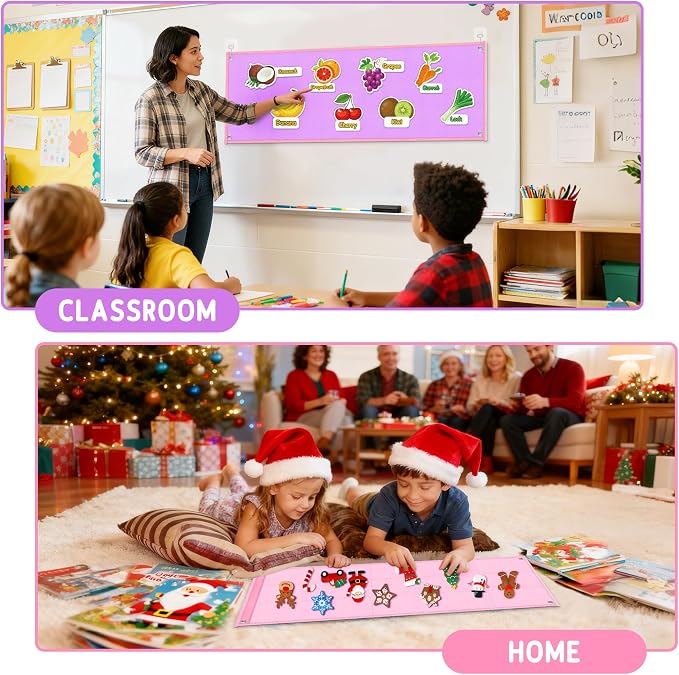AKAYOK Foldable Felt Board - Double-Sided Flannel Story Board for Preschool Learning, Interactive Storytelling & Play | 33" x 12" Portable Felt Play Board for Home & Classroom Use (Pink)