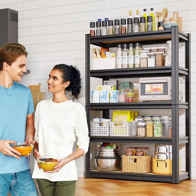 4 Pack Garage Shelving Heavy Duty Storage Shelves, Metal Adjustable Shelving Unit, Utility Garage Organizer Shelf for Basement, Pantry, Kitchen, Warehouse, 33.5" Hx35.4 Wx15.7 D, Black
