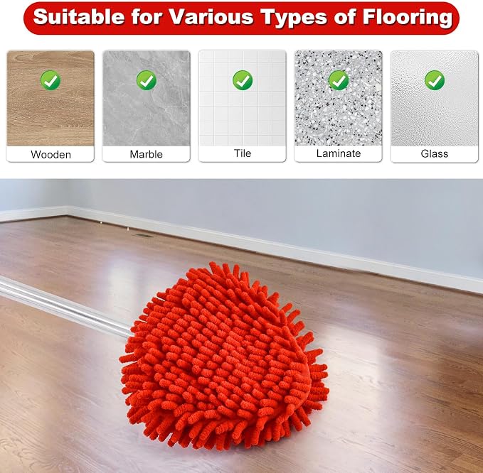 Chenille Mop Head Replacements Compatible with O-Cedar EasyWring 1-Tank , 4 Pack Microfiber Chenille Duster Replacement Heads with 1 Mop Base, Reusable Dust Mop Refills for Floors, Walls & Ceilings