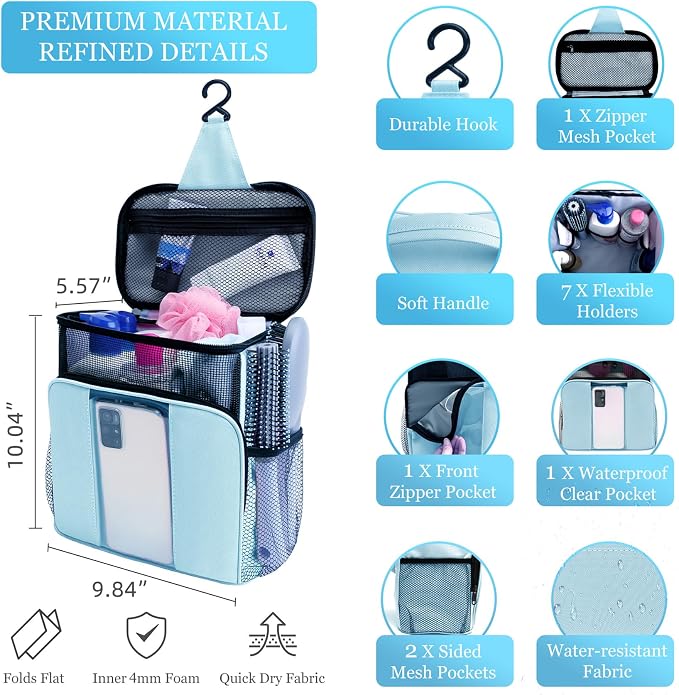 Mesh Shower Caddy,Portable HangingTravel Toiletry Bag Dorm Room Essentials for College Students Girls,Large Makeup Organizer for Full-Sized Toiletries,Travel Essentials for Women Girls Camping Beach