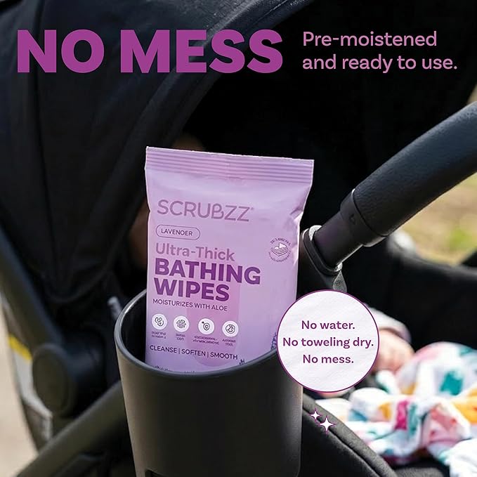Extra Large Body Wipes for Adults Bathing No Rinse - 120 Ultra Thick Disposable Shower Wipes for Men, Women & Elderly - Great for Gym, Camping, Post Surgery - Lavender