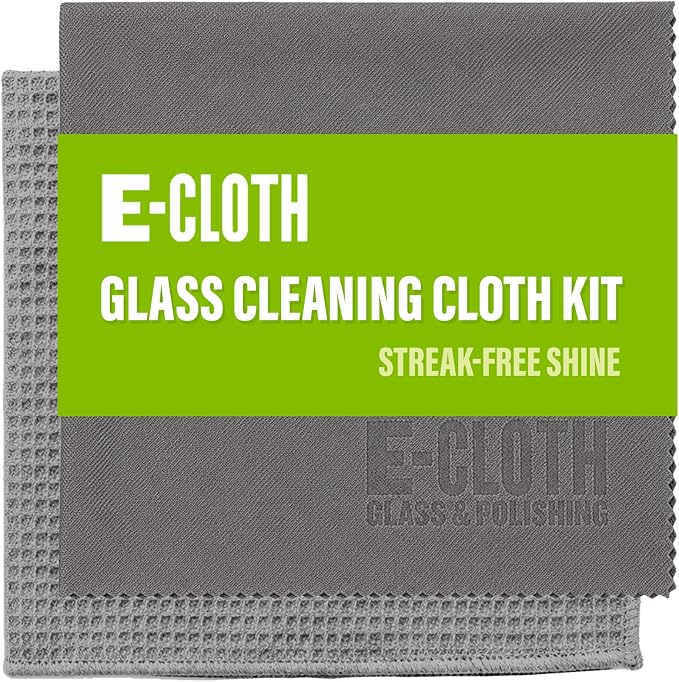 E-Cloth Microfiber Window Cleaning Cloth Kit - Glass Cleaning Cloth for Windows, Mirrors, Cars, Lenses, Eyeglasses, & More, Streak Free Clean, Machine Washable Reusable Towel - Gray