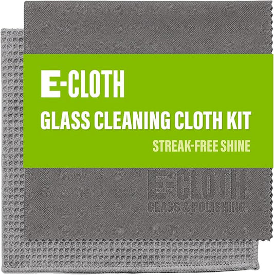 E-Cloth Microfiber Window Cleaning Cloth Kit - Glass Cleaning Cloth for Windows, Mirrors, Cars, Lenses, Eyeglasses, & More, Streak Free Clean, Machine Washable Reusable Towel - Gray