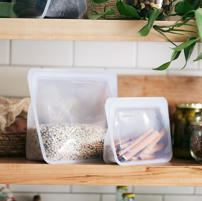 Stasher Premium Reusable Silicone Stand-Up Mini Bag, Clear, 28 oz | Food-Safe Silicone, Eco-Friendly, Reusable Freezer Bags, Microwave, Dishwasher, Pantry, Meal Prep, Travel Bag, Bulk Storage