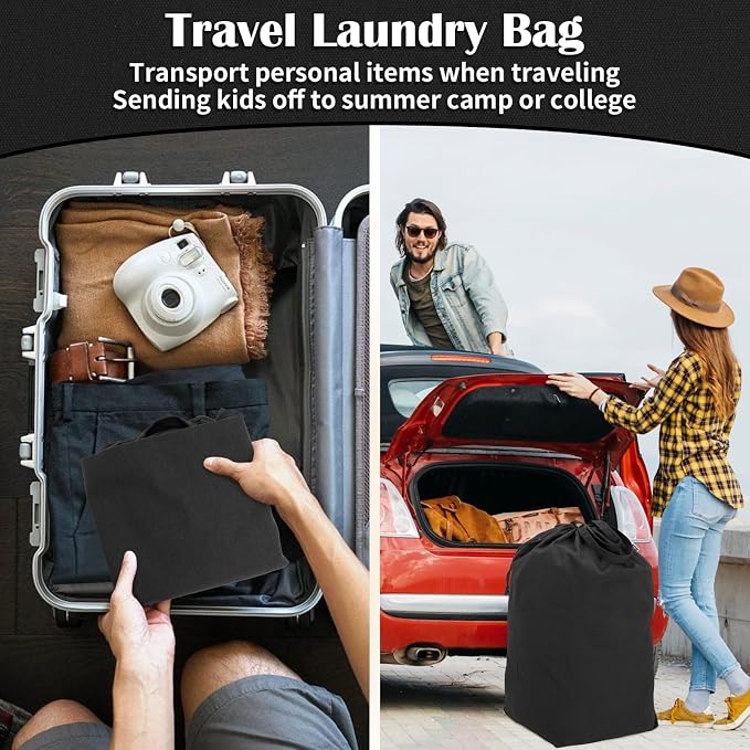 Canvas Laundry Bags with Handles & Square Base 13.8"Wx13.8"Dx27.6"H, Black | Large Heavy Duty Laundry Hamper Bag, Washable Drawstring Dirty Clothes Sack for College Dorm, Home Storage