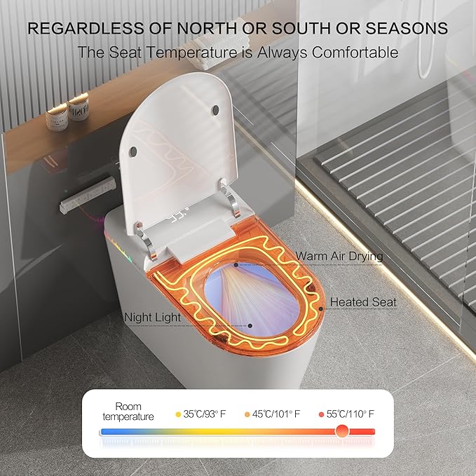 Smart Toilet with Bidet Built-in,One Piece Toilet with Foam Shield,Auto Open/Close Lid,Heated Seat,Warm Water Sprayer & Dryer,Adjustable Night Light,Auto Flush