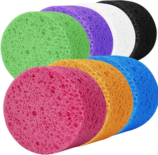 7-Pack Large Sponge, Kitchen Sponges, Handy Sponges, Cellulose Sponges, Dish Washing Sponge, Natural Sponge, Car Washing Sponge, Eco Friendly Sponge (Round, 4" X 4" X 2"), Mixed