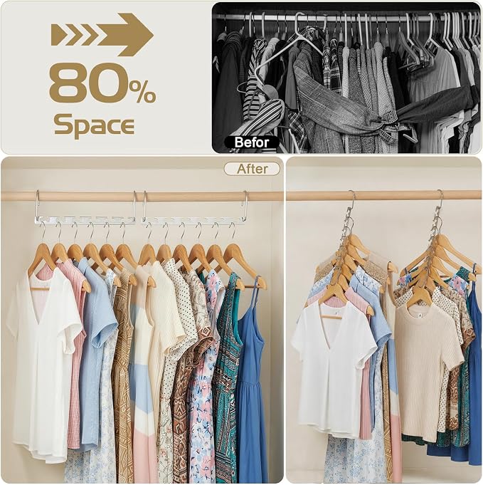 HOUSE DAY Space Saving Hangers for Clothes 20 Pack, Heavy Duty Hanger Organizer | 30 Lbs Capacity |, Metal Magic Hanger, Sturdy Multi Hangers, Closet Space Saver Closet Organizers and Storage