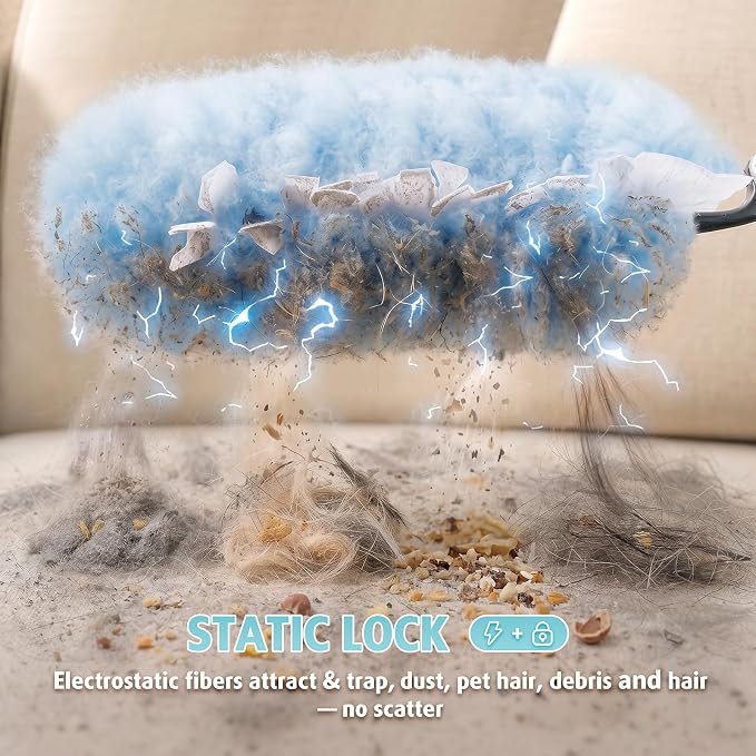 30 Count Duster Kit Refills with 3 ft Extendable Handle for Swiffer | Heavy Duty 3 ft Extendable Handle Duster Kit for Swiffer Duster, Disposable Microfiber Feather Dusters for Cleaning