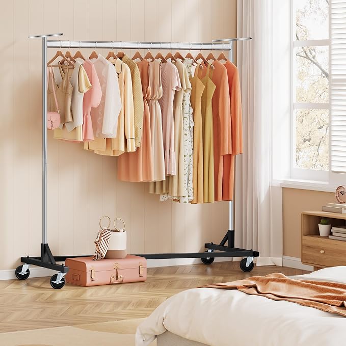 Hoctieon Z Clothes Rack with Cover, Metal Heavy Duty Clothing Rack, Rolling Garment Rack with Wheels, with Dustproof Cover Waterproof Protector, with 2 Durable Zippers, for Hanging Clothes, Chrome