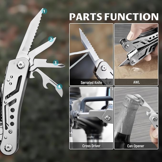 Leopcito 14-In-1 EDC Multitool Pliers, Stainless Steel Multi Pliers, Pocket Knife, Bottle Opener, Screwdriver with Pouch for Survival and Camping