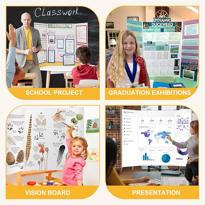 Trifold Poster Board 36"x48", 2 Pack White Large Corrugated Display Board | Large Foldable Poster Board for School Projects, Science Fair, Business Presentations, Photo Displays, Graduation Exhibitions