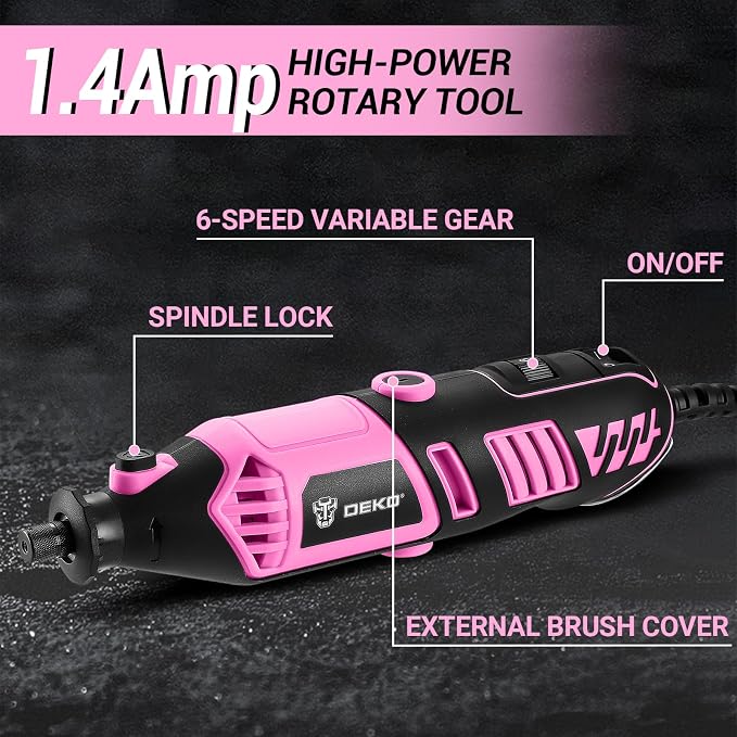 Rotary Tool Kit: DEKOPRO Power Hand Rotary Tools Mini for Wood/Metal, Electric Grinder Drill Machine Set with Flex Shaft for Carving, Cutting, Sanding, Grinding, Polishing, Engraving Pink