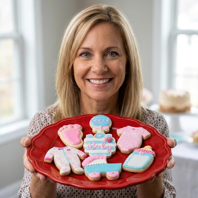 Ann Clark 7-Pc. Baby Shower Cookie Cutter Set, Made in USA, Baby Onesie, Footie Pajamas, Bottle, Rattle, Bib, Footprint and Carriage