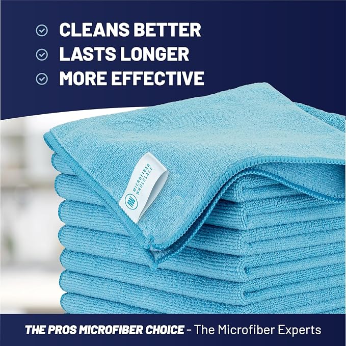 MW Pro Microfiber Cleaning Cloth | Blue | 36 Pack | 16” x 16” | All Purpose Microfiber Towels - Clean, Dust, Polish, Scrub, Absorbent