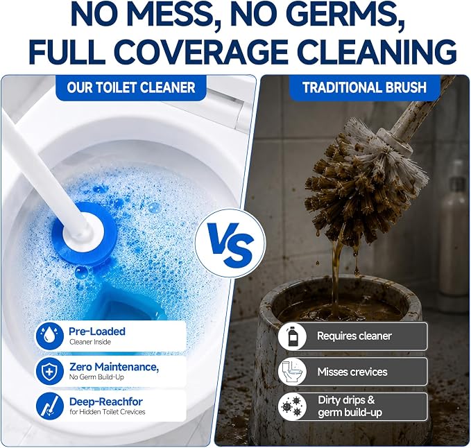 Disposable Toilet Brush with Holder, Wall Mounted Toilet Wand Cleaning System with 30 Refills, Auto-Lid Touch-Free Toilet Bowl Brush Kit for Bathroom Cleaning