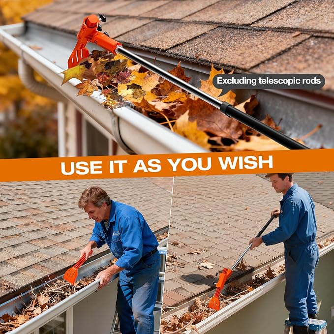 Gutter Cleaning Tools from The Ground, Multi-Angle Cleaner, Scoop & Brush & Mini Rake for rain Guard Cleaning and Leaf Removal from Gutter Guard(No Pole)