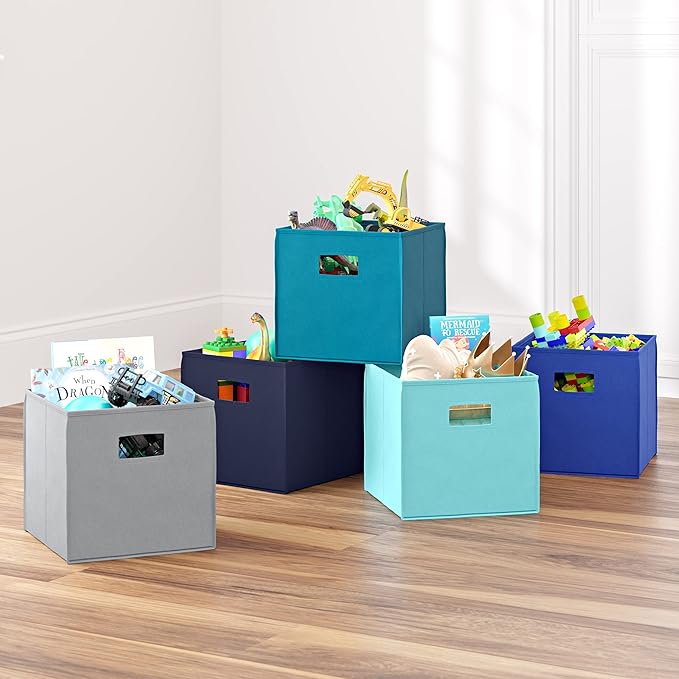 RiverRidge Folding Storage Bins with Handles Navy Cube Storage Organizer for Closet, Bedroom & Playroom - Closet Organizers Set of 2
