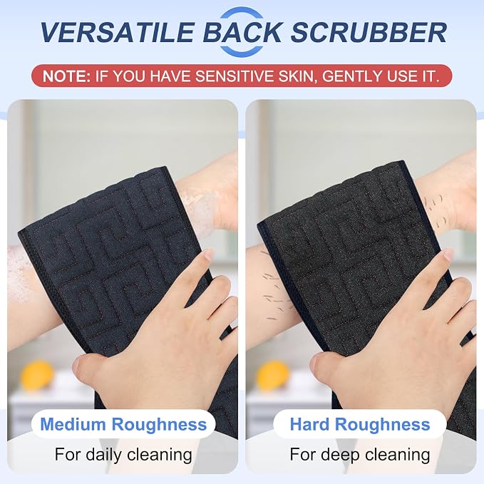 Exfoliating Back Scrubber for Shower, Double-Sided Widened Back Scrub Washcloth with Handles for Use in Shower, 39 Inches Body Exfoliator Bath Tool to Clean Your Body Deeply for Men & Women