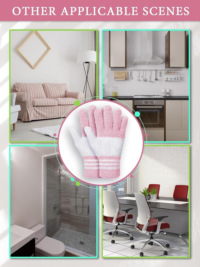 Patelai 3 Pairs Microfiber Plant Dusting Gloves Leaf Cleaning Gloves for Indoor Plants, Blinds, Furniture, House (Yellow,Blue,Pink,White,Medium)