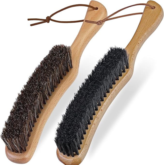 TAKAVU Clothes Brush Pack 2, 100% Black Boar & Horse Hair Bristle, Beech Wood Handle, Lint Remover for Clothes, Suits, Cashmere, Wool, Cotton, Synthetic Fabrics