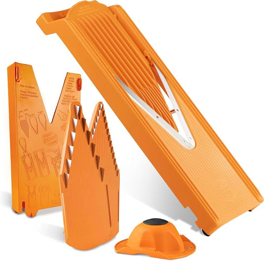 Mandoline Food Slicer Börner V3 (Starter Set) by Reston Lloyd • V-Slicer with Blade Storage & Safety Food Holder • Made in Germany • Fruit & Vegetable Chopper • Multiple Settings: Orange