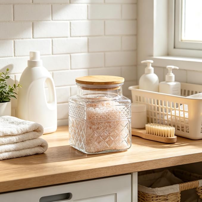 Prettidecor Glass Storage Jars, 38 FL OZ Airtight Canisters with Bamboo Lid, Decorative Kitchen Containers for Cereal, Nuts, Snacks, Candy, Cookies, Coffee, Tea