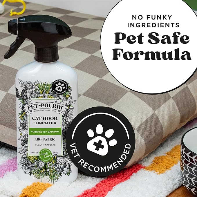 Pet-Pourri Air + Fabric Purrfectly Bamboo Cat & Home Deodorizer Spray, 16 Fl Oz, Up to 800 Uses, Pet Odor Remover with Essential Oils, for Air, Carpet, Urine, Vet Recommended, Bamboo, Jasmine & Pear