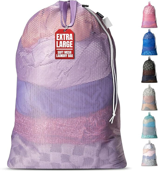Handy Laundry Mesh XL Laundry Bag 24"x36" with Shoulder Strap, Purple | XL 24x36 Mesh Laundry Bag, Handles & Shoulder Strap, Breathable, Machine Washable, Dorm Travel Bedding, Purple
