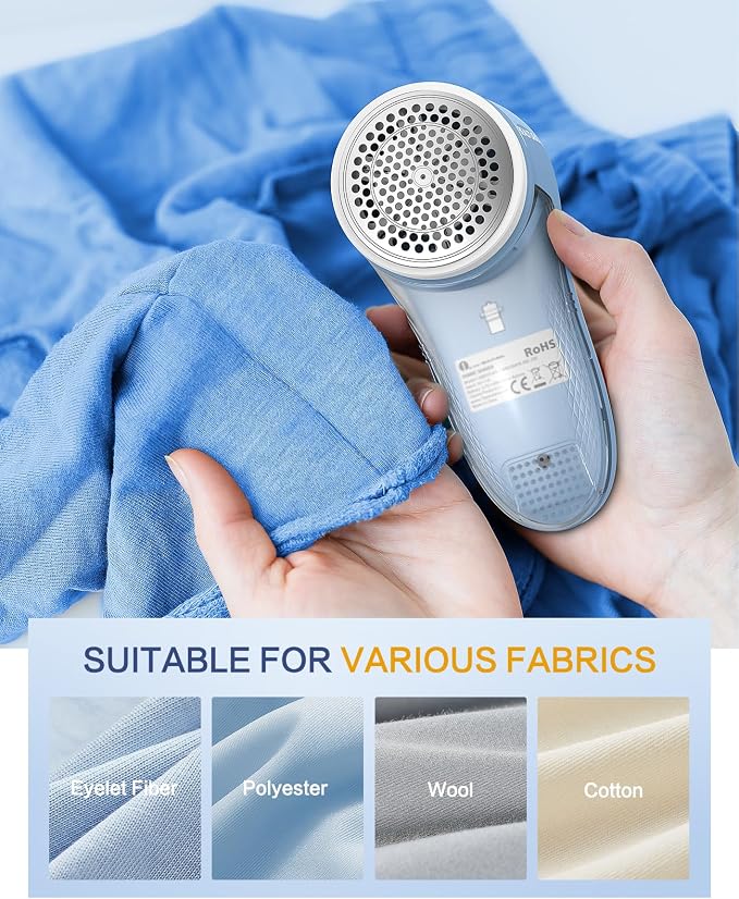 BEAUTURAL Fabric Shaver and Lint Remover, Rechargeable Sweater Defuzzer | 6-Leaf Blades, Electric Clothes Shavers to Trim Fuzz and Pills, Remove Pilling for Clothing, Furniture, Couch, Blanket