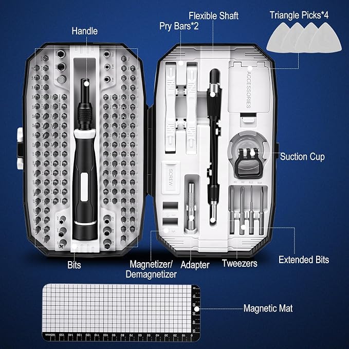 152-in-1 Precision Screwdriver Set, Electronics Repair Kit with Magnetic CR-V Bits, Phone Laptop Repair Tool Kit for iPhone, MacBook, PC, Game Console, Tablet, Cameras, Drones