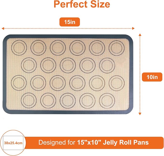 HOOMIL Macaron Silicone Baking Mats, 15"x10", Non-Stick, Reusable, Food Safe, Jelly Roll Sheet Size Silicone Mat, Pack of 2