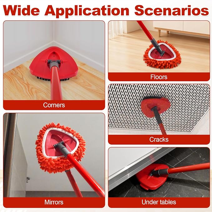 Chenille Duster Mop Head Compatible with O Cedar Easywring 1-Tank,Spin Mops Heads Replacements for Ocedar, Include 6 Pack Microfiber Chenille MOp Refills,1 Scrubber & 1 Mops Base(Not Include Bucket)