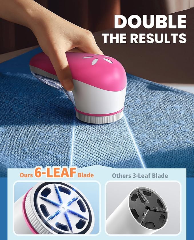 POPCHOSE Fabric Shaver, Lint Shaver with 6-Leaf Blade, Rechargeable | Lint Remover with Type-C Fast Charing Port, Sweater Defuzzer, Clothes Shaver for Couch, Furniture, Blanket, Remove Pilling