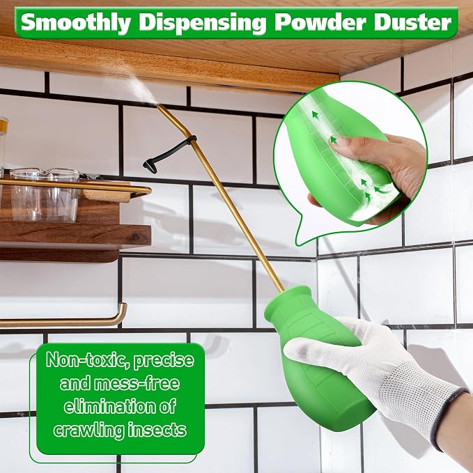 Diatomaceous Earth Powder Duster, 8OZ Garden Powder Applicator Dispenser with Long Metal Tube, Bulb Duster Sprayer for Home Organic Gardening Agricultural Supply(Green,1 Pack) | 8OZ bulb duster. Rust-resistant brass/aluminum tube. Smooth upward dischar...