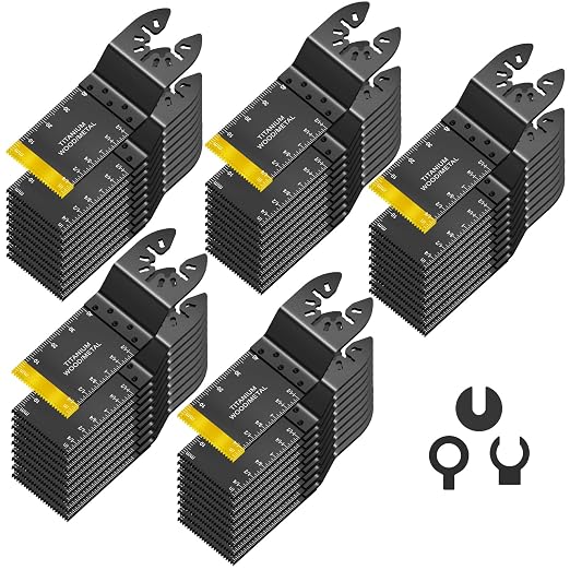 AIFICUT 50pcs Wood Plastics Metal Multitool Blades Titanium oscillating Saw Blades Quick Release Fit Dewalt Tools Bosch Porter Cable Black & Decker Rockwell Ryobi Milwaukee Chicago Craftsman Makita…