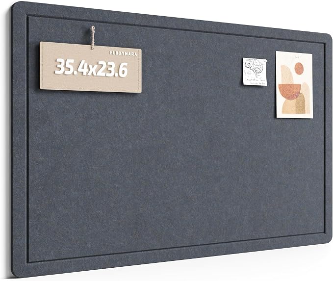 Fluxynara 35.4" x 23.6" Bulletin Board, Navy Blue | Cork Board Alternative with 12 Removable Adhesive Tabs, Foldable Felt Pin Board for Home, Office, Classroom & Dorm