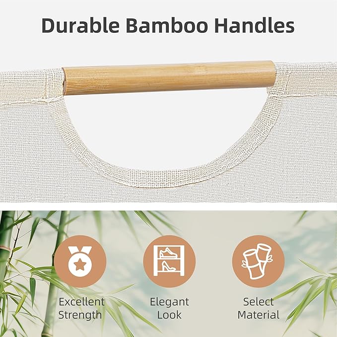 STORAGE MANIAC 2-Pack Collapsible Laundry Hamper with Bamboo Handles | 80L (21.1 Gal) Large Laundry Hamper, Freestanding Waterproof Clothes Hamper for Laundry Room, Bedroom, Dorm, Towels, Beige