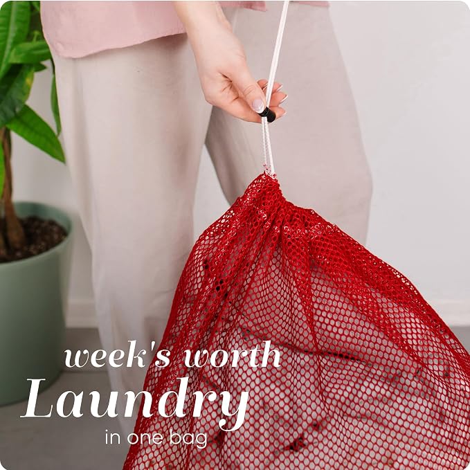 Handy Laundry Mesh XL Laundry Bags 2-Pack, 24 x 36 Inch Heavy Duty, Durable Drawstring Closure, Machine Washable, Large Laundry Bag for Delicates, College Dorms, Travel, Laundromats, Apartments, Red | 2-Pack, XL 24x36 Mesh Laundry Bag, Secure Drawstrin...
